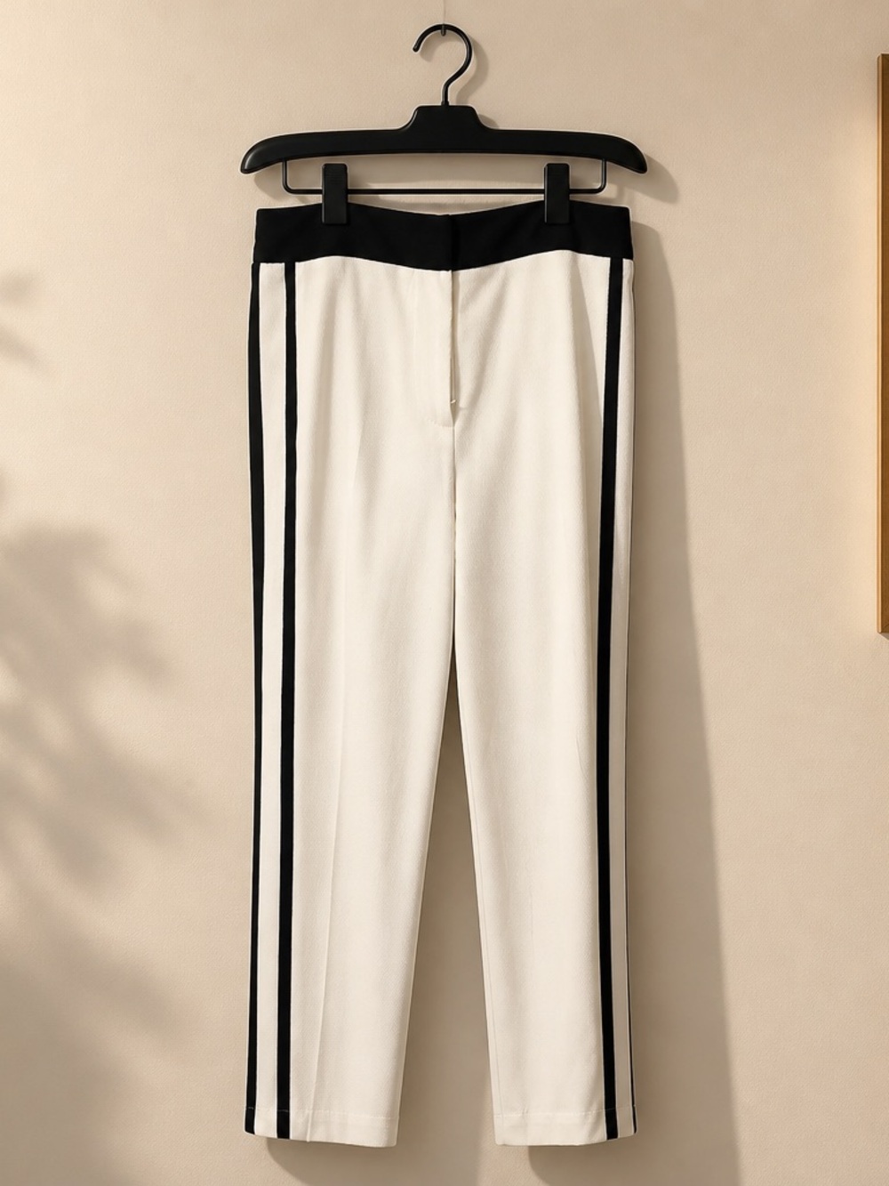 Trina Turk White Straight-Leg Pants with Black Trim - Picture 1 of 7
